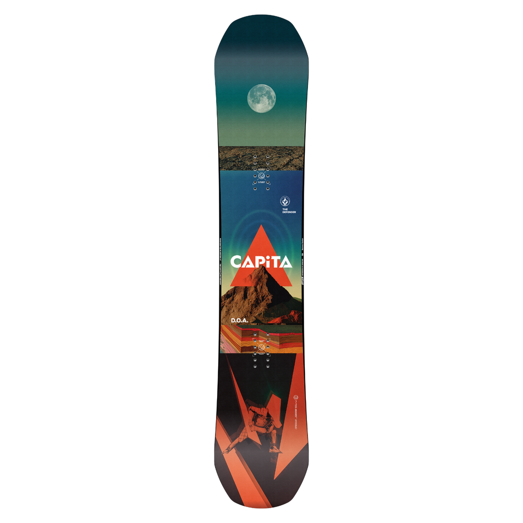 steve's snow store wollongong-Snowboard with a colorful design featuring the Capita logo on a white background