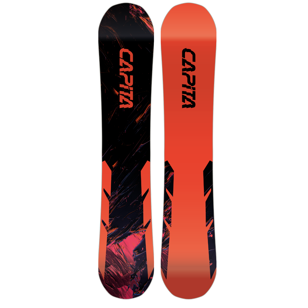 Steve's snow store Wollongong - Two CAPiTA snowboards, one black and red, the other orange and black, on a white background.
