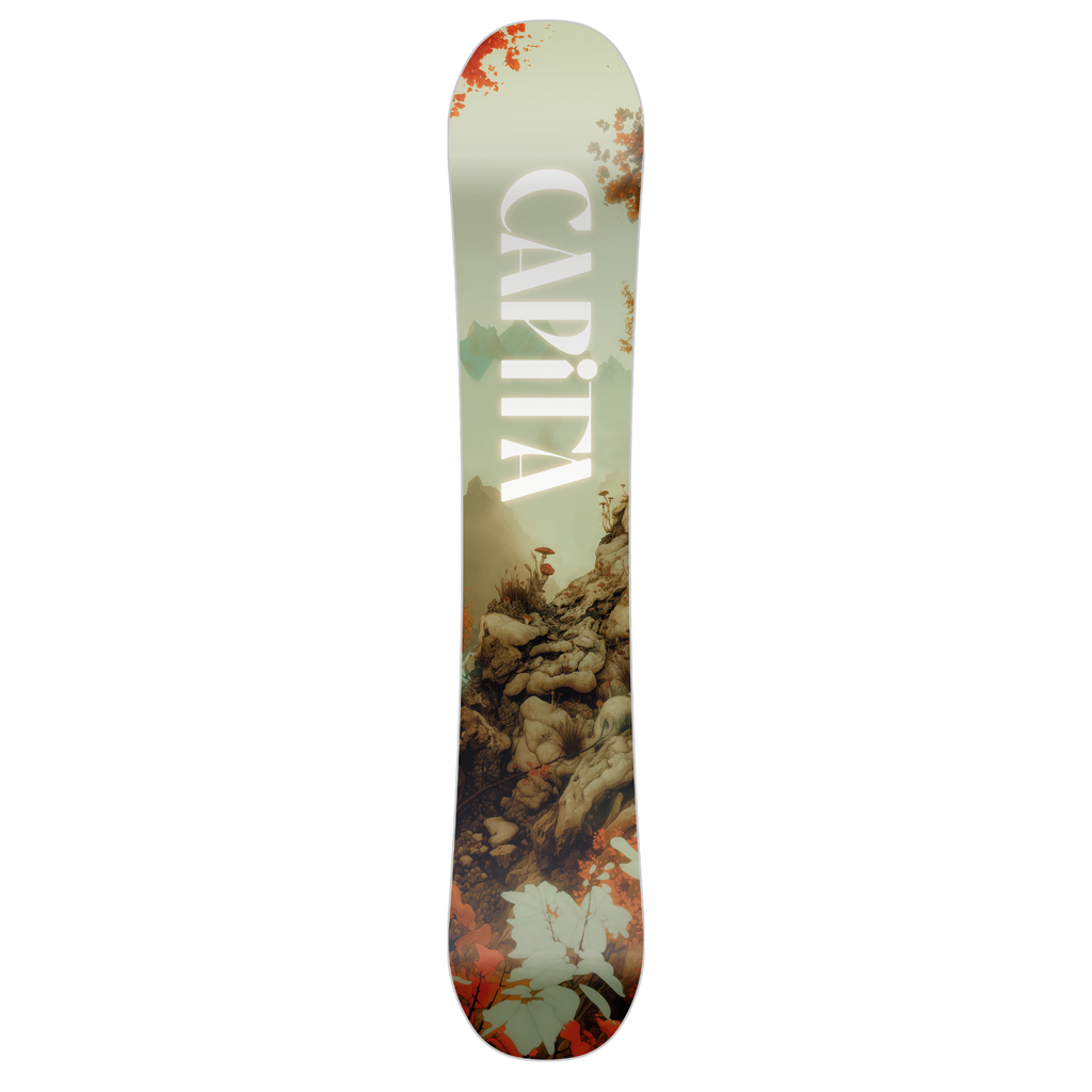 Steve's snow store Wollongong -Snowboard with 'Capita' branding and mountain graphic on a white background