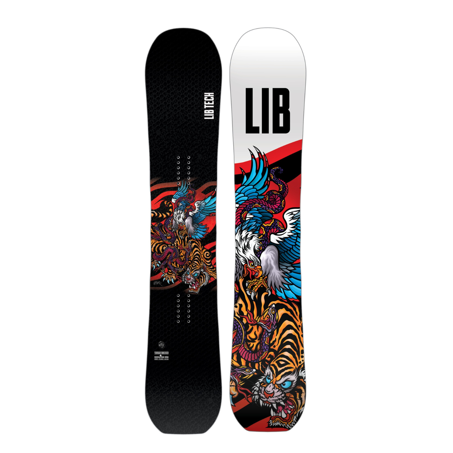 Steve's snow store Wollongong - Lib Tech snowboard with colorful design on a white background