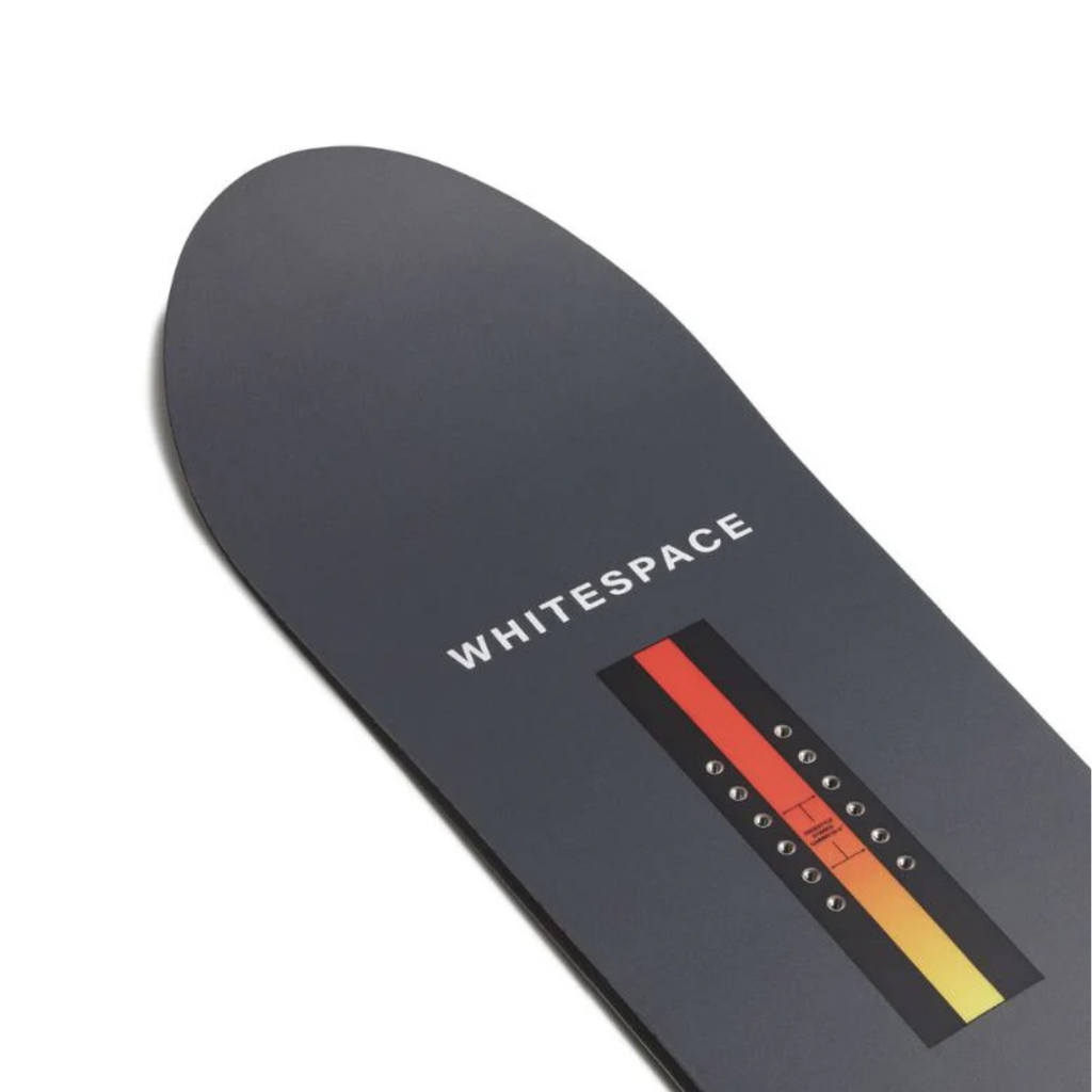 Steve's Snow store Wollongong - Black snowboard top sheet  with 'Whitespace' branding on a white background
