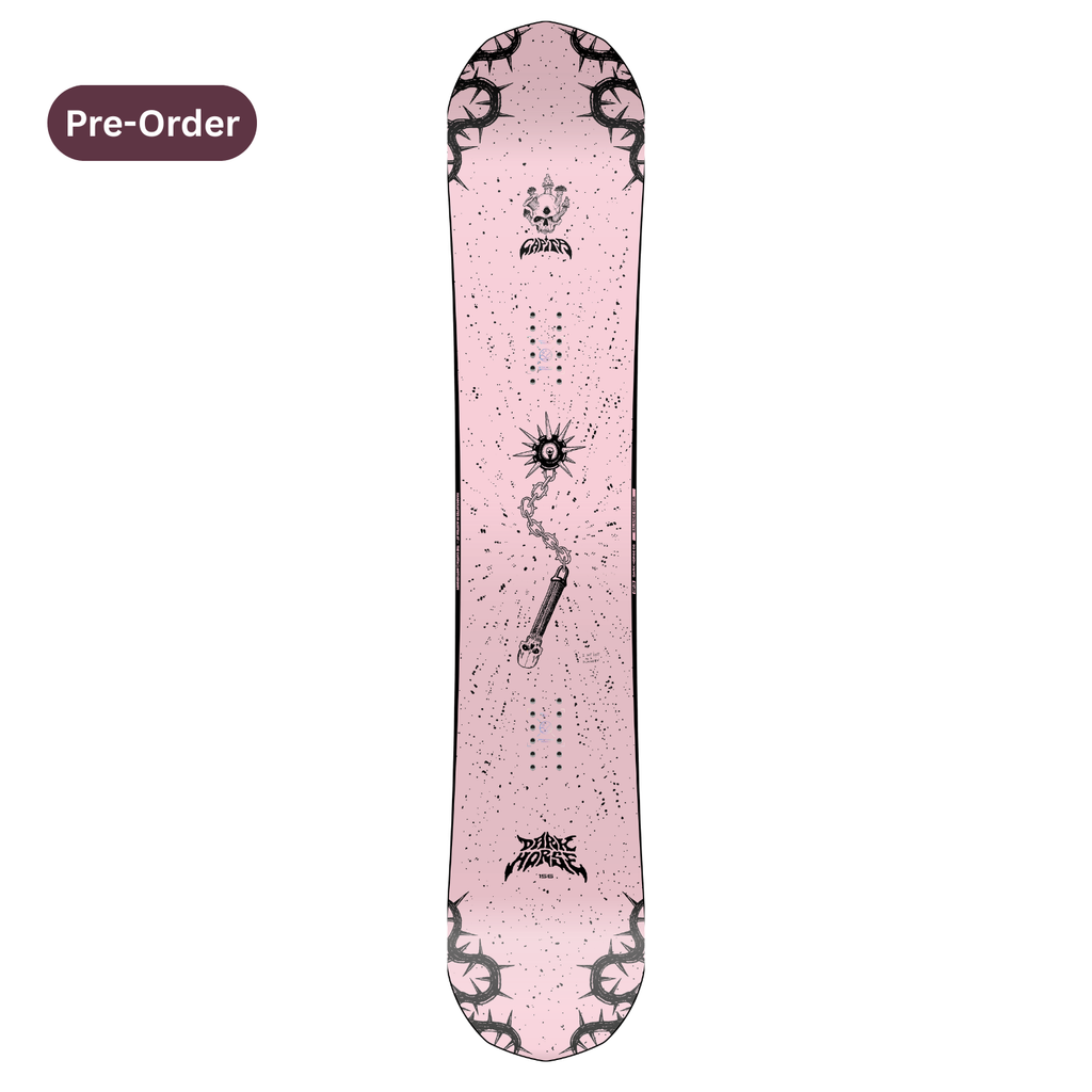 Steve's snow store Wollongong - Pink snowboard with black patterns on a white background