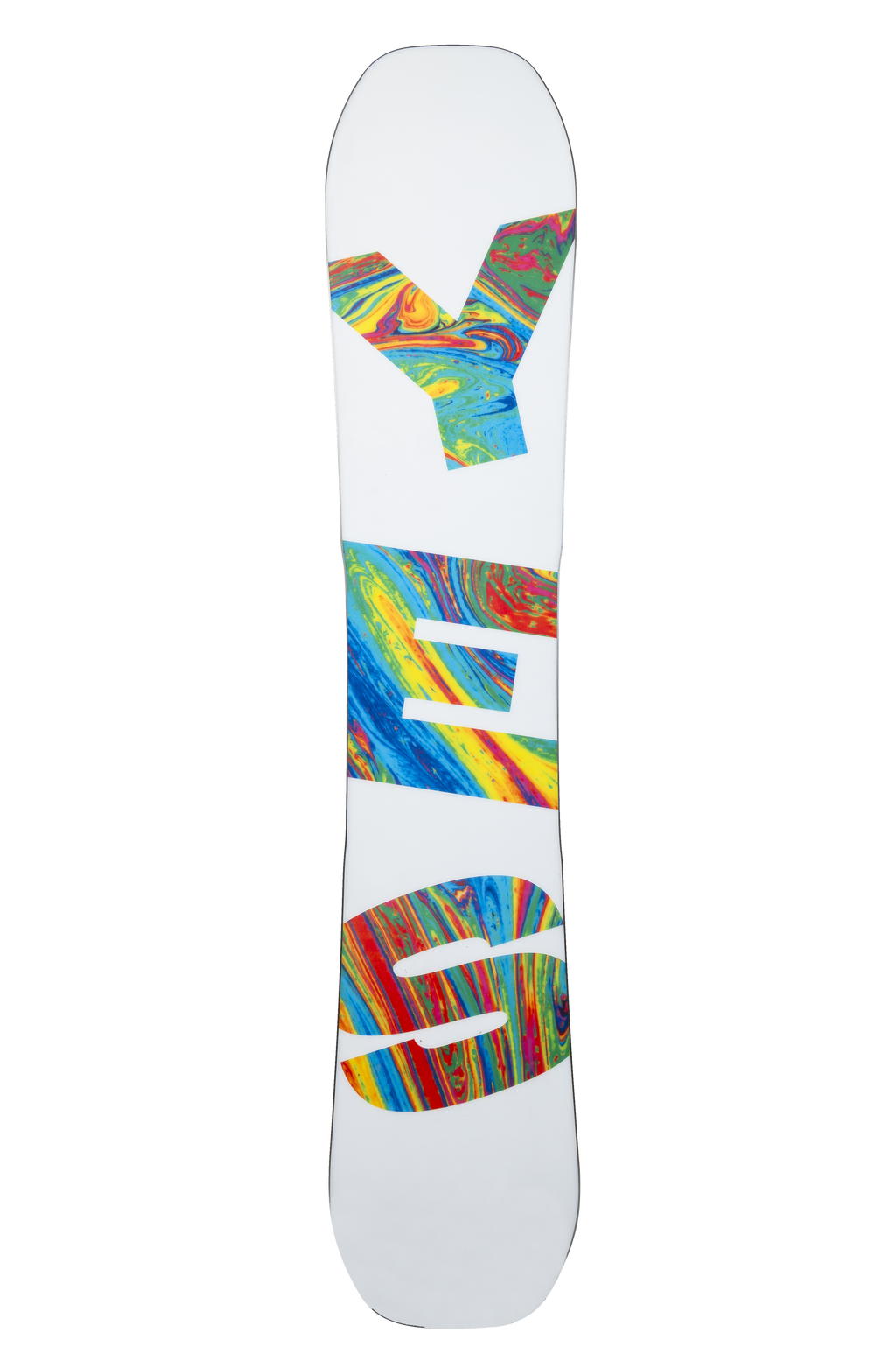Steve's snow store Wollongong - White snowboard with colorful graphic on a white background
