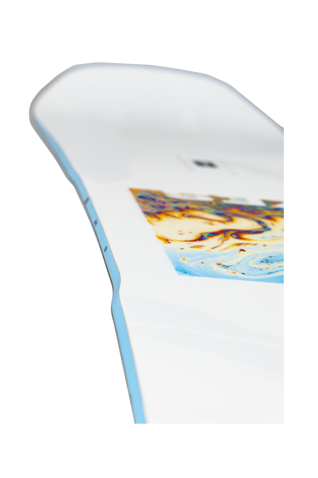 Steve's snow store Wollongong - Close-up of a snowboard with a colorful pattern on a white background