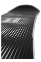 Steves snow store Wollongong - Close-up of a black snowboard with a brand logo on a white background